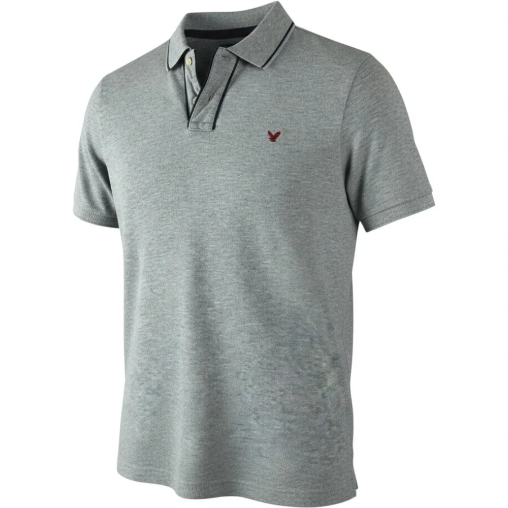 American Eagle Polo Shirt Men Medium‎ Gray Heathered Cotton Sporty Preppy Summer